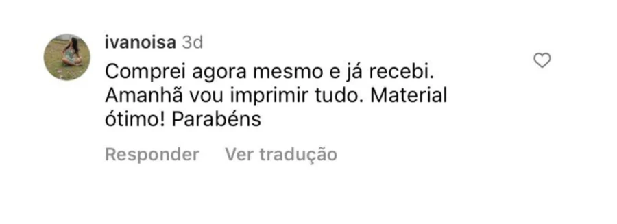 Testemunho de cliente que recebeu o material